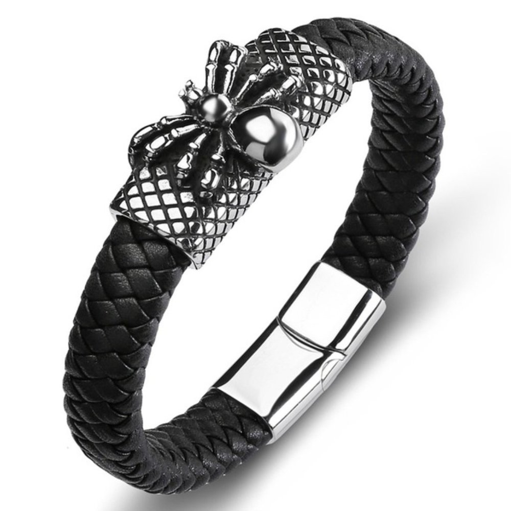 VTG Style  Spider Woven Punk Leather Bracelet MEN
